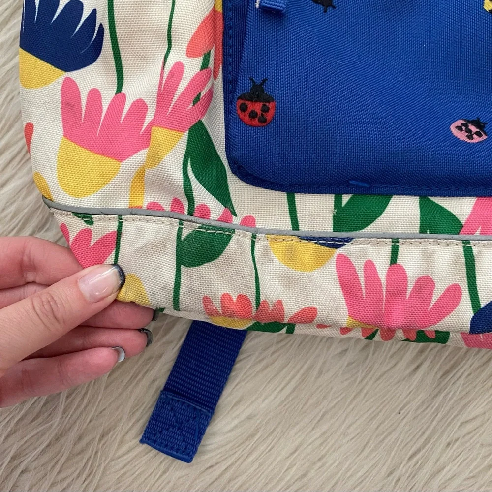 Hanna Andersson Floral Pink Blue Ladybug Embroidered Pocket Girls Kids Backpack